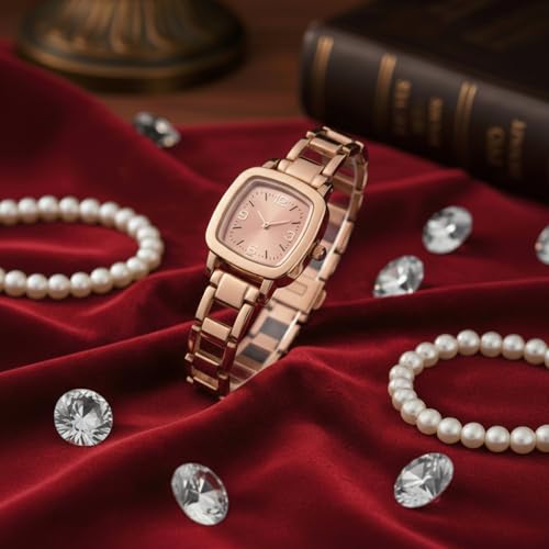 Image of Watches for Women, Luxury Square Small Face Ultra Slim Ladies Watches, Classic Steel Analog Quartz Womens Watch
