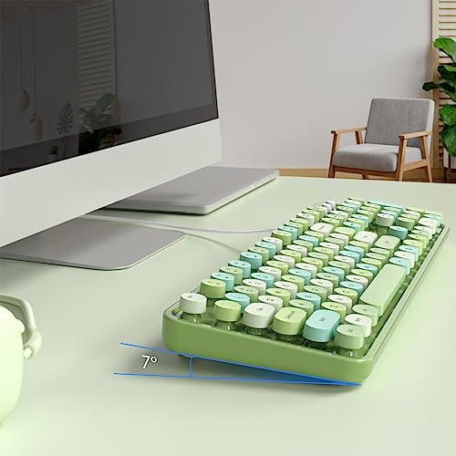 Image of MOFII Computer Keyboard Wired,Round Key Retro Typewriter Keyboard Full Size | USB Plug and Play, for Laptop, PC, Desktop, Windows (Green Colorful)