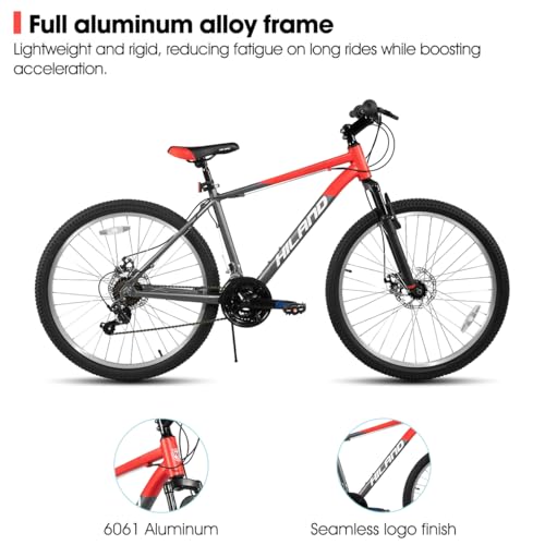 HILAND 26 27.5 inch Mountain Bike 18 Speeds, Suspension Fork, Aluminum Frame Disc-Brake for Men Women Mens MTB Bicycle A - Additional View