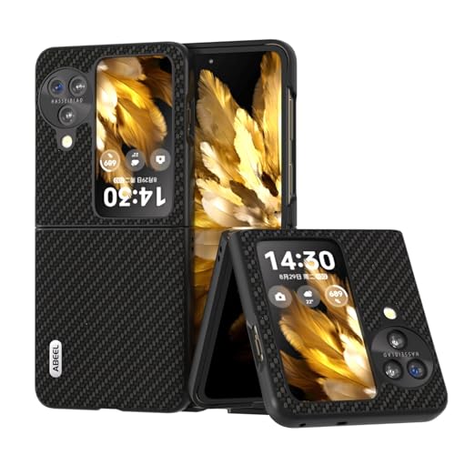 Schutzhülle kompatibel mit Oppo N3 Flip, Lederhülle, Karbonfaser-Textur, Harte Rückseite, schützende Handyhülle, schlanke Falthülle, Anti-Drop-Abdeckung, kompatibel mit Oppo N3 Flip(Black)