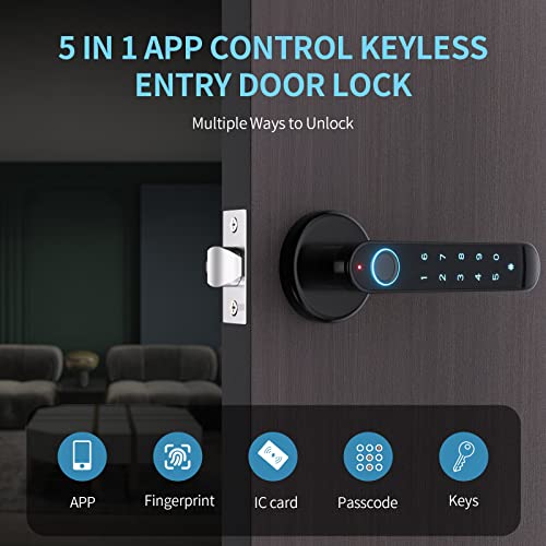 Smart-Fingerprint-Door-Lock-Knob-ENOKER-Keypad-Door-Lock-with-Handle-5-in-1-with-APPIC-CardsPasscodesKeys100-Fingerprints-Biometric-Electroinc-Keyless-Entry-Lock-for-Bedroom-Home-Hotel-Office