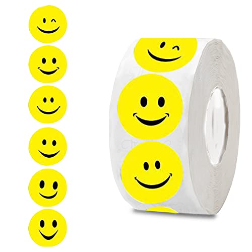 Smiley Face Sticker Roll Smiley Face Sticker Dot Paper Label Reward Sticker Teacher Sticker 1200 Sheets per roll (1.5-inch Yellow)