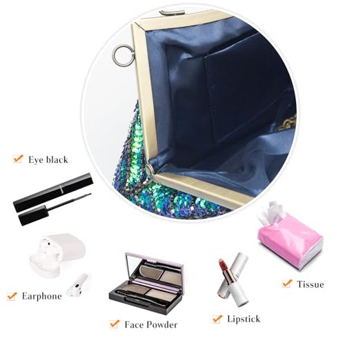 Sac de soirée paon pour femme : pochette de mariage verte à paillettes