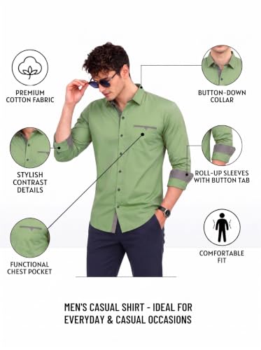 Image of Diverse Men's Cotton Shirt for Men | Regular Fit Full Sleeve Solid Casual Shirt with Spread Collar, Stylish Pocket Design, Standard Length | Formal Office Wear