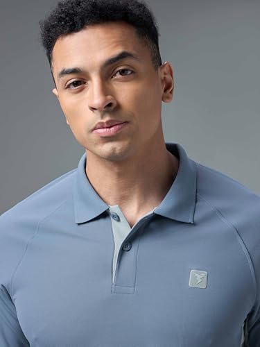 Image of TECHNOSPORT Men's Slim Fit Color Block Full Sleeve Polo T-Shirt with Matpiq, UPF50+, Techno Dry for Sports, Running & Regular Use