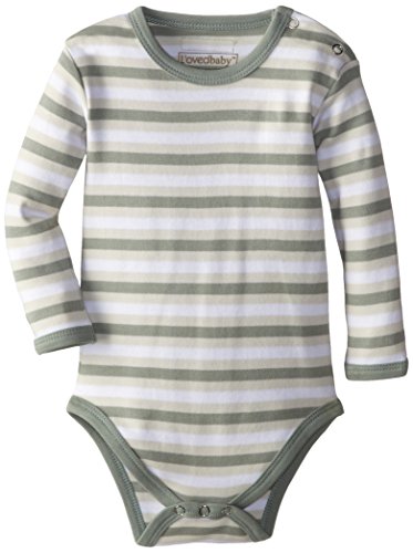 L'ovedbaby Unisex-Baby Newborn Organic Long-Sleeve Bodysuit, Seafoam Stripe, 6-9 Months