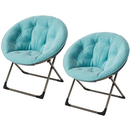Saucer Chair, Comfy Chair Faux Fur Lounge Moon Chair with Folding Metal Frame, Oversized Plush Foldable Flower Accent Seat for Adults, Teens, Bedroom, Dorm or Living Room(2PCS, Blue)