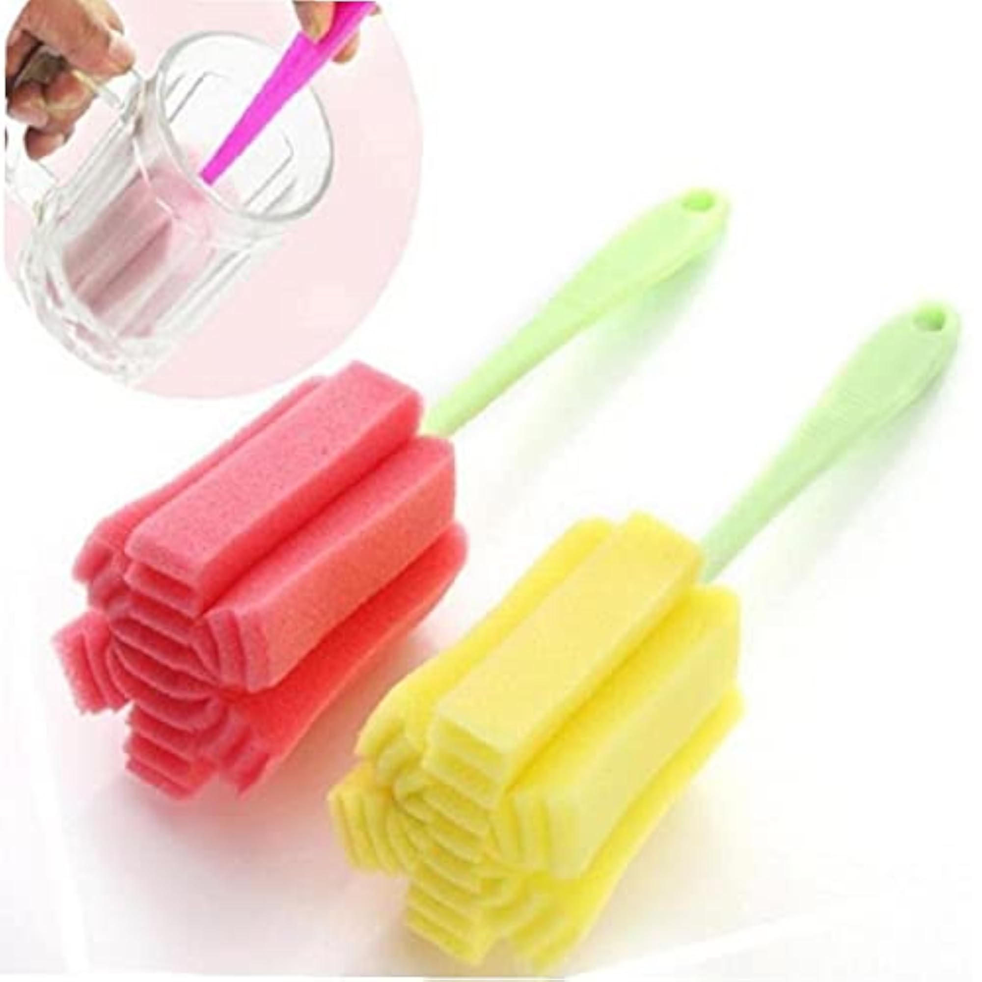 Long Handle Cup Brush Sponge Bottle Cleaner, Random Color