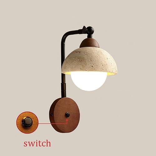 Miniatura 5 de Yellow Travertine Wall Mounted Lamp Vintage Farmhouse Wood Wall Light Fixture Modern Natural Stone Wall Sconce with Switch and Adjustable Rotation