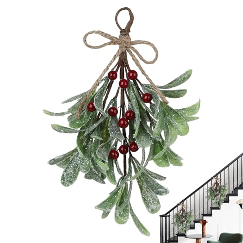 Artificial Mistletoe Floral Stems Christmas Decoration | Festive Mistletoe Garland,Frosted Artificial Mistletoe,Hanging Christmas Tree Ornaments,Christmas Mistletoe Ornaments with Berries and Bow