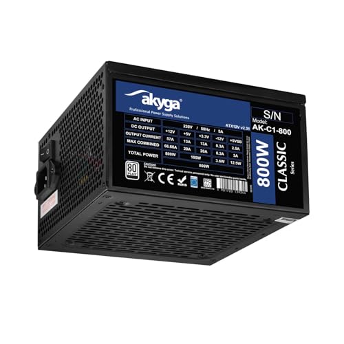 Akyga ATX Netzteil 800W AK-C1-800 P4+4 2X PCI-E 6+2 pin 6X SATA 3X Molex APFC Fan 12cm 80 Plus