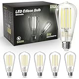 TJOY Edison Light Bulbs 60W Equivalent, Dimmable Vintage LED Light Bulbs, E26 Medium Base, 5000K Daylight, ST58, 8W, 800LM, Ultra-Bright, 80+CRI, Antique Decorative LED Filament, Clear Glass, 6 Pack