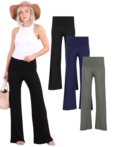 Image of Popana Wide-Leg Pants Palazzo Pants, Soft Lightweight Flowy Bootcut Wide Leg Lounge Pants for Women 3-Pack