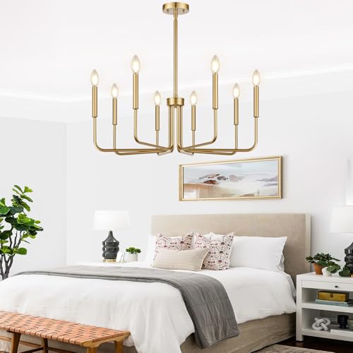 Lynnoland 8-Light Farmhouse Chandelier for Dining Room Lighting Fixtures Hanging, Brass Dining Light Fixtures Industrial Chandelier for Bedroom, Foyer, Hall, Kitchen, Living Room and Entryway