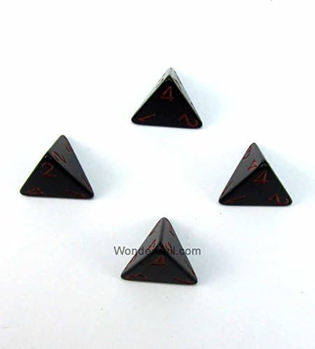 Wondertrail Black Opaque Dice with Red Numbers D4 Aprox 16mm (5/8in) Pack of 4