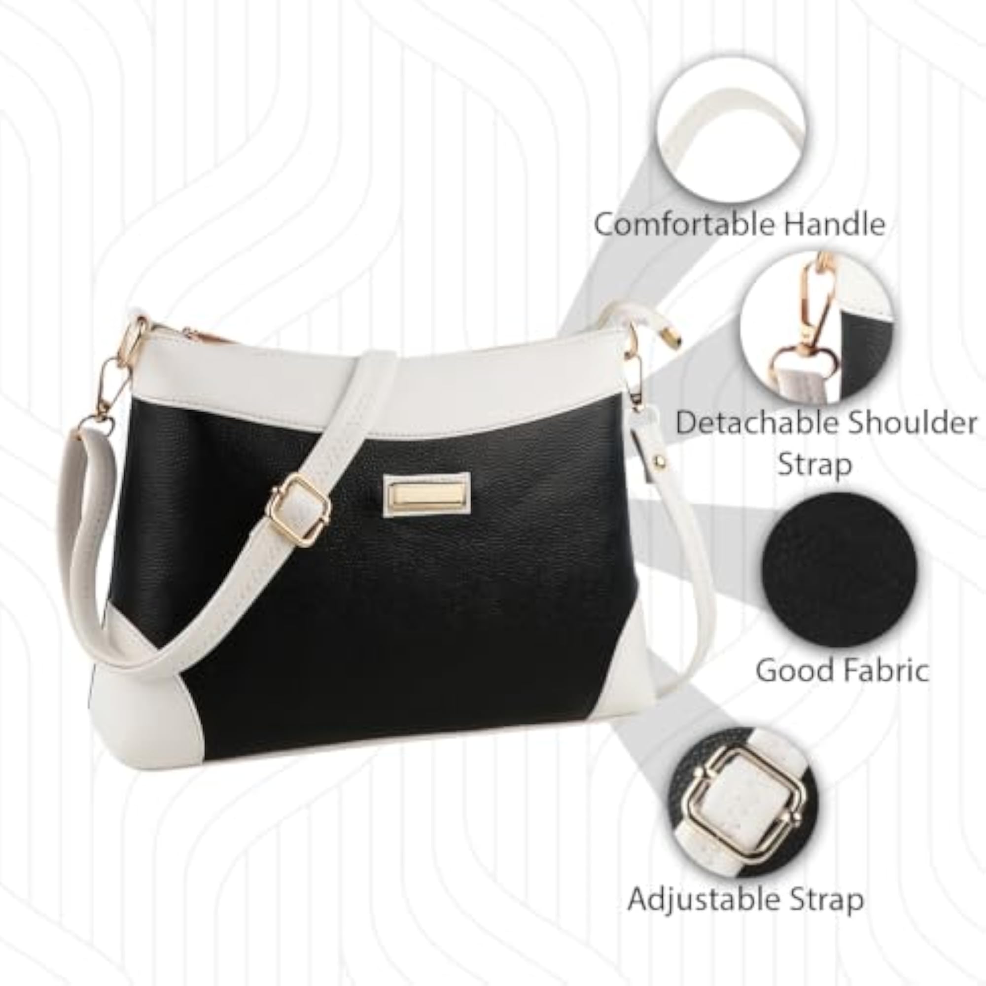 Dual-Tone Textured Women's Sling Bag, Elegant Brown & White