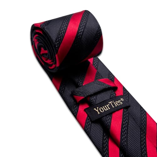 Image of YourTies Striped Ties for Men Classic Woven Silk Necktie with Handkerchief Cufflinks Set Formal Business Party Wedding