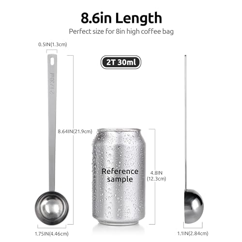 Image of U-Taste Coffee Scoop 2 Tablespoon: 18 /8 Stainless Steel Measuring Scooper for Ground Coffee, Bean, Powder, Espresso, 6.9in Long Handle Metal Meaure Spoon for Canister, Jar (2Tbsp /30ml, Silver)