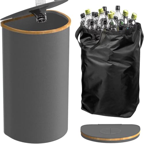 Braozaiw Deposit Bottles Collection - Contenitore da 100 l, con Coperchio, Raccoglitore di Bottiglie da Cucina con Fori, Raccoglitore di Bottiglie con Sacchetto Interno Rimovibile e Cesto (Grigio)