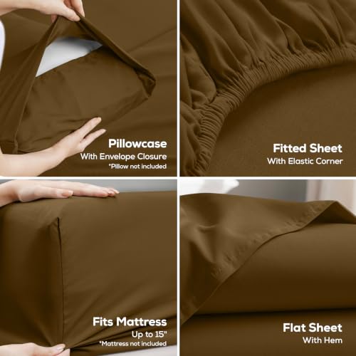 Image of Utopia Bedding King Size Sheet Set - 4 Piece Bed Sheets, Soft and Breathable Microfiber, Includes 1 Fitted Sheet, 1 Flat Sheet and 2 Pillowcases - Oeko Tex (Mocha)