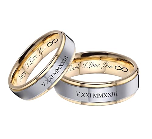 A & L Engraving Personalized Silver & Gold Tungsten Ring