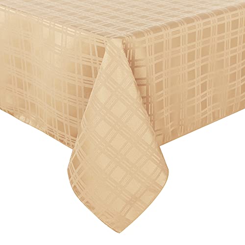 Obstal Solid Checkered Jacquard Table Cloth - Heavy Duty Waterproof Wrinkle Free Microfiber Tablecloth, Decorative Fabric Table Cover for Outdoor and Indoor Use (Champagne, Rectangle 52 x 70 Inch)
