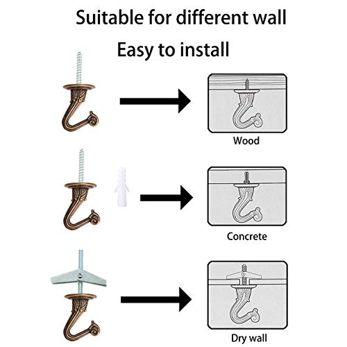 Swag Ceiling Hooks Heavy Duty Swag Hook With Hardware For Hanging Plants Ceiling Installation Cavity Wall Fixing (4, Antique Brass) #TOP3