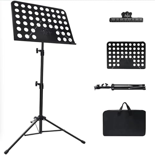Professional Sheet Music Stand - Sturdy Metal Adjustable Foldable Metal Desktop Stand with Carrying Bag & Music Clip for Guitar, Ukulele, Violin Players, Musicians, Performances & Travel