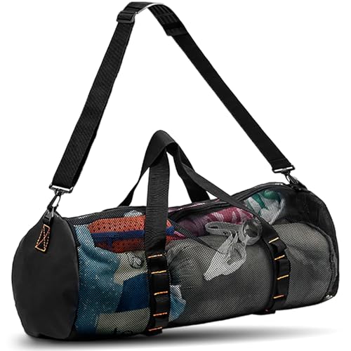 Diving Scuba Surfing Snorkeling Dive Mesh Beach Bag Duffle Bags with Zipper and Adjustable Shoulder Strap for Travel Fitness Camping Swim Gym Gears Balls 23” x 11”