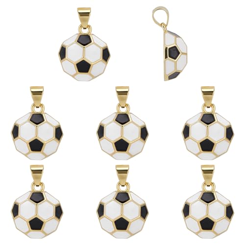 Image of PH PandaHall 8pcs 18K Gold Plated Football Charms Soccer Dangle Charms Sport Ball Pendant 3D Soccer Ball Charm Black White Sport Pendants for Jewellery Making Necklace Earrings Crafts, 14x16mm