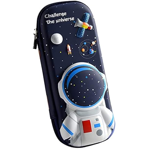 FEWOFJ 3D Astronaut Pencil Case for Kids Boys, Waterproof Pencil Box with Compartments Pen Pouch (Dark Blue) Cover