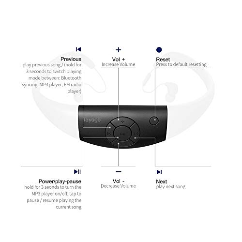 Waterproof Mp3 Player For Swimming Bluetooth, Tayogo Ipx8 8Gb Underwater Headphones With Shuffle Feature, For Water Sports, Running, Diving-Black #TOP1