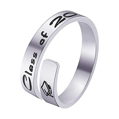 Haoze Graduation Rings for Her 2021, Stainless Steel Inspirational Motivational Statement Ring Graduation Gifts for Graduates Best Friends Girls Women and Men(Class of 2021)