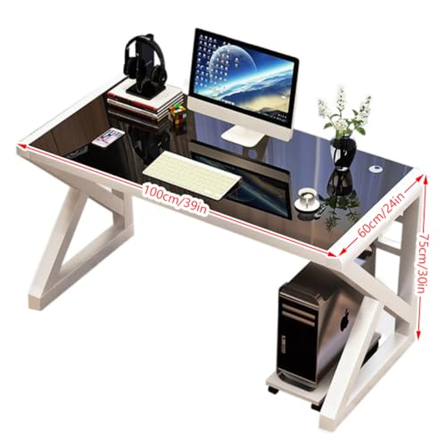 Bureau d'ordinateur table de poste de travail verre trempé 100cm