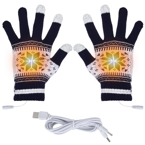 Fadcaer Unisex USB Heated Gloves Electric Hand Warmers Gloves Heated Mitten Gloves USB Heated Gloves Touched Screen Knit Gloves Winter Full Finger Gloves for Women Men Outdoor (Navy blue)