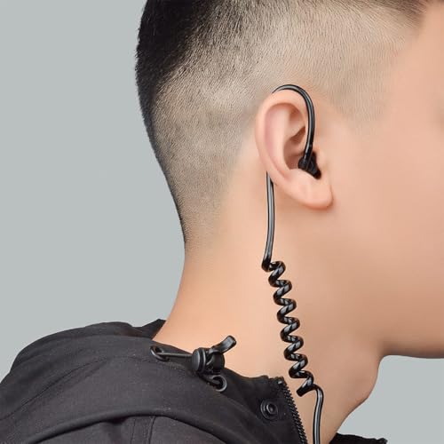 Tiardey Luftakustikschlauch, Spule, Audioschlauch mit weicher Ohrmuschel aus Silikon, Ohrpassstück für Funkgeräte, verdeckter Ohrhörer, Walkie-Talkie-Headset-Kit, Schwarz