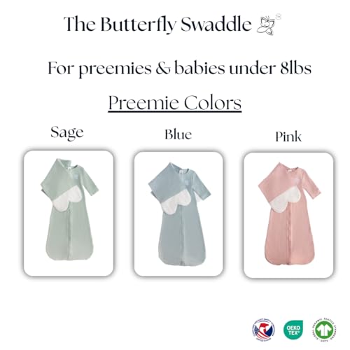 Image of The Butterfly Swaddle: Safe Organic Newborn Baby Sleep Sack & Wrap Blanket | Natural Transitional Accessory for Calming Sleep Support, Sage Preemie (4-7 lbs)