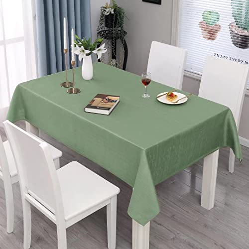 MikiUp Faux Linen Rectangle Tablecloth - Waterproof and Washable Slubby Textured Weaves Table Cloth, Indoor & Outdoor Table Cover for Kitchen Party and Banquets, Green 58 x 102 Inch by MikiUp - Used condition - Image 2