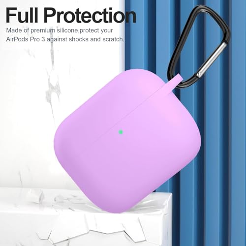 Image of New Soft Silicone Case Compatible with Apple AirPods Pro 3 Generation (2025) Protective Silicone 360 Full Protection Dust-Proof Shockproof Case Cover with Hook (Cover Only) (Light Purple)