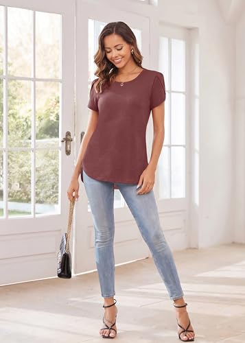 Image of Herou Women's Casual Long /Short Sleeve T Shirt Crewneck with Side Split Fall Pullover Loose Tunic Sweater Tops