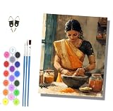 HONGPZH Pintura por números adultos sin marco pintado a mano Kit para principiantes Set incluye pinturas acrílicas y pinceles lienzo de 40 x 50 cmChica india cocinando