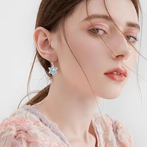 YFN Star of David Earrings Sterling Silver Hebrew Chai Tree of Life Dangle Drop Earrings Jewish Jewelry Gifts for Women