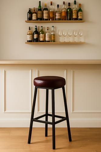 Image of Bar Stool Chair with Cushion Seat | Metal Bar Stool for Kitchen Counter | High Bar Chair for Home, Cafe & Restaurant (24 Inch)