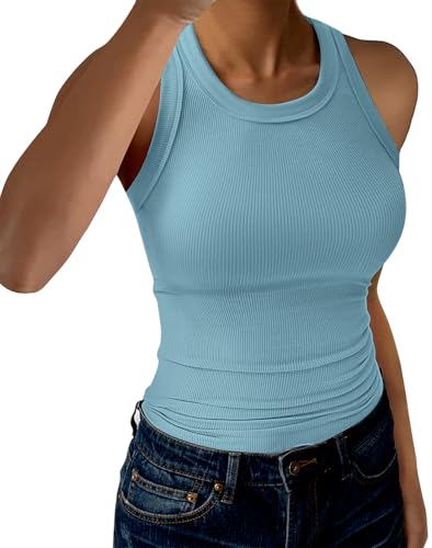 GKBK Womens Tank Tops High Neck Sleeveless Ribbed Tank Casual