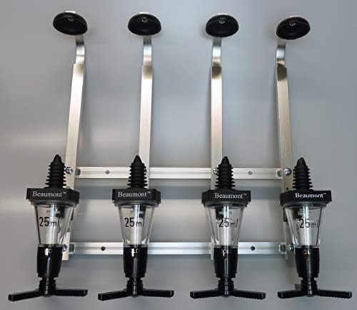 4 Bottle Wall Fixing Bottle Bracket & 4 x 25ml Beaumont Solo Optic Spirit Measure Set by Beaumont