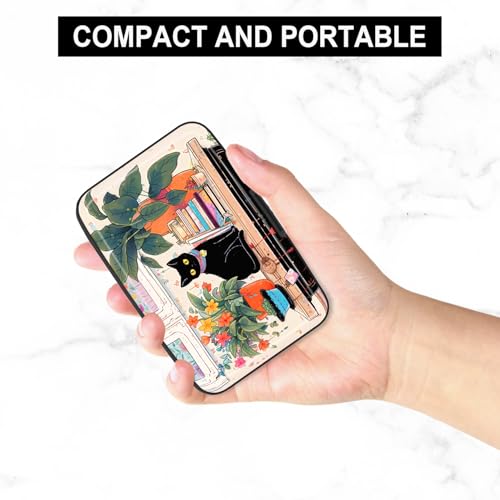 Image of Credit Card Holder, Mini Aluminum Card Wallet RFID Blocking Slim Metal Hard Card Case for Women Men, Cat on Closet