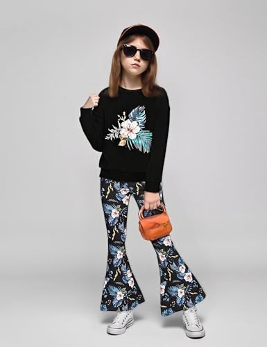 Image of Girls 2 Piece Outfits Long Sleeve Butterfly Sweatshirt & Flared Pants Fall Clothing Set Size 7-12 Years