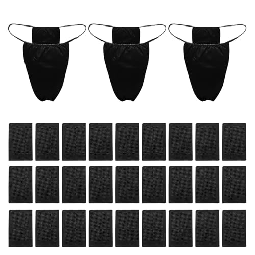 FUIPVGI 30 Piezas Bragas Desechables para Tanga, Tangas Desechables Tang No Tejidas, Braguitas de Bikini Tanga, para Bronceado en Aerosol y SPA (FR/ES, Letras, Talla única, Regular, Regular, Negro)