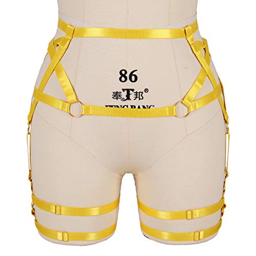 Petmhs Women's Pentagram Harness Garter Belt Punk Leg Waist Straps Lingerie Adjust Thigh Stockings Body Caged Belts (Orange Yellow) #TOP3