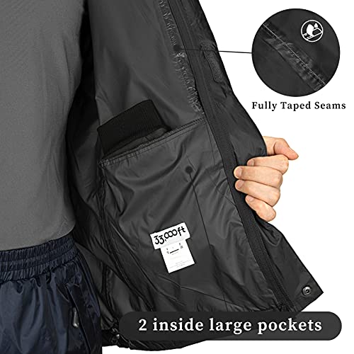 Foto von 33,000ft Regenjacke Herren Leicht Wasserdicht Faltbare Regenmantel mit Kapuze Fahrrad Rain Windbreaker Windjacke Camping Outdoor schwarz XXL